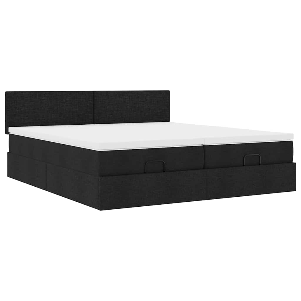 Struttura Letto Pouf con Materassi Nero 180x200 cm in Tessuto