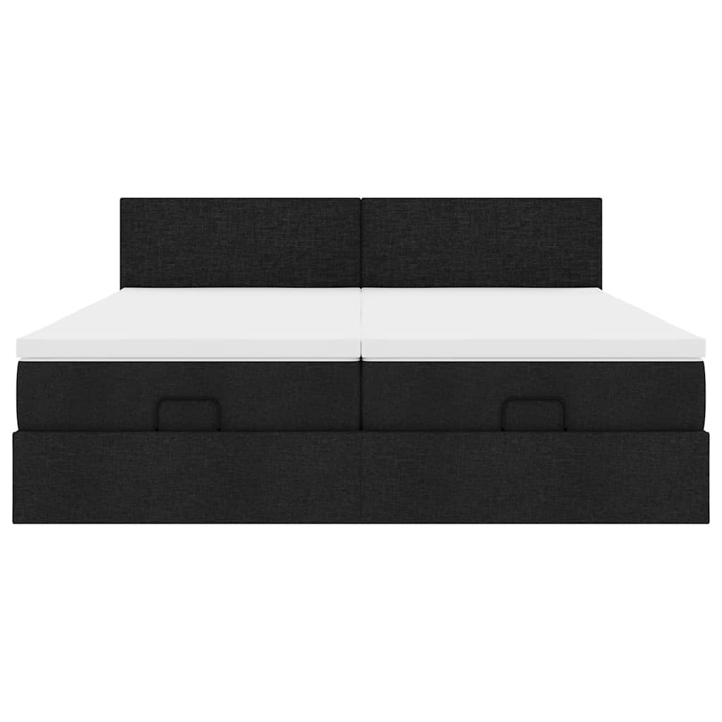 Struttura Letto Pouf con Materassi Nero 180x200 cm in Tessuto