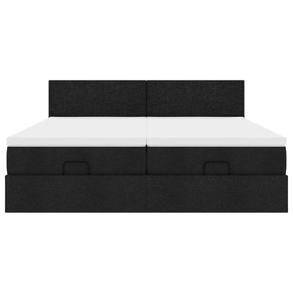 Struttura Letto Pouf con Materassi Nero 180x200 cm in Tessuto