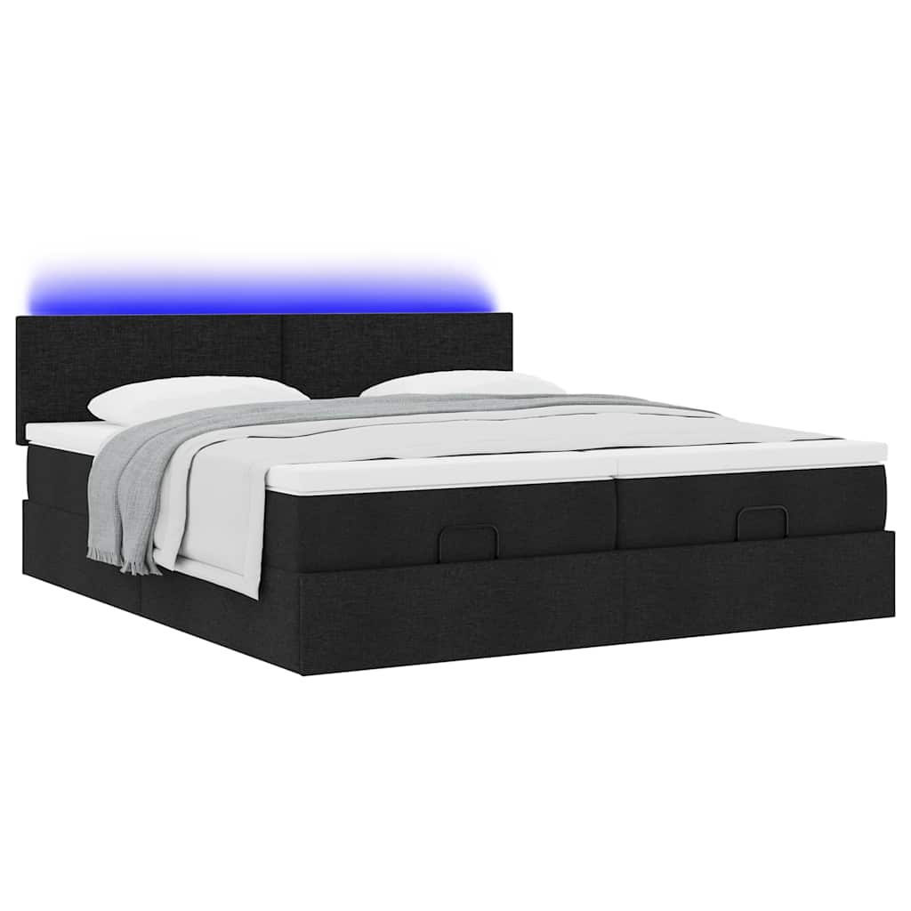 Struttura Letto Pouf con Materassi Nero 200x200 cm in Tessuto | homemem39