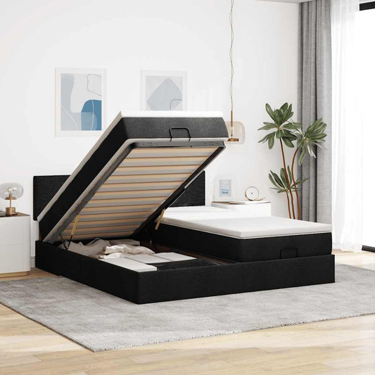 Struttura Letto Pouf con Materassi Nero 200x200 cm in Tessuto | homemem39