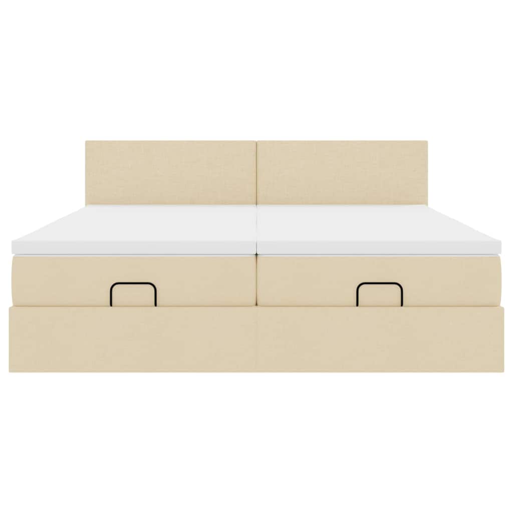 Struttura Letto Pouf con Materassi Crema 200x200 cm in Tessuto