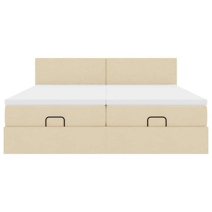 Struttura Letto Pouf con Materassi Crema 200x200 cm in Tessuto