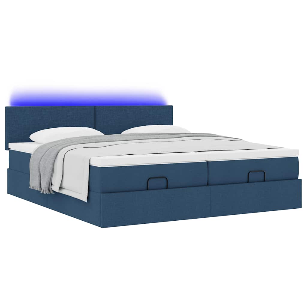 Struttura Letto Pouf con Materassi Blu 200x200 cm in Tessuto | homemem39