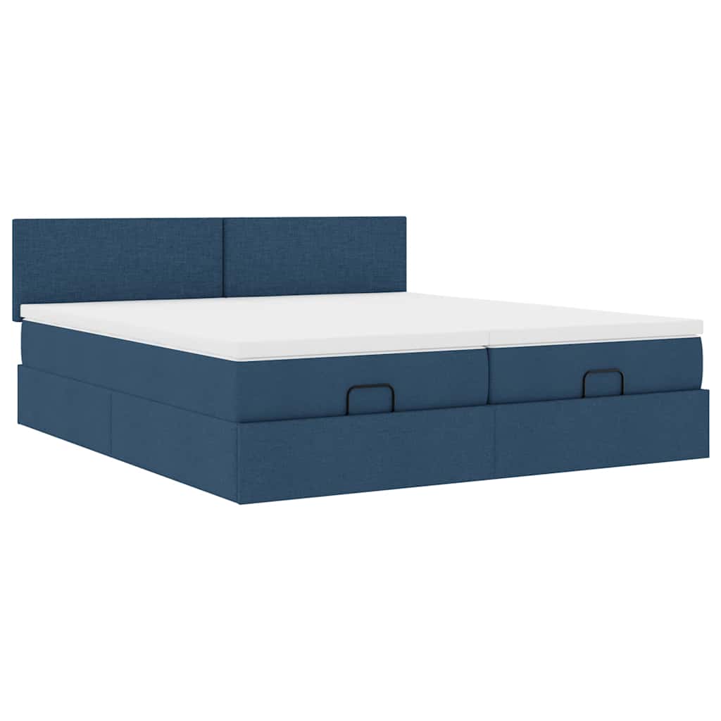 Struttura Letto Pouf con Materassi Blu 200x200 cm in Tessuto | homemem39