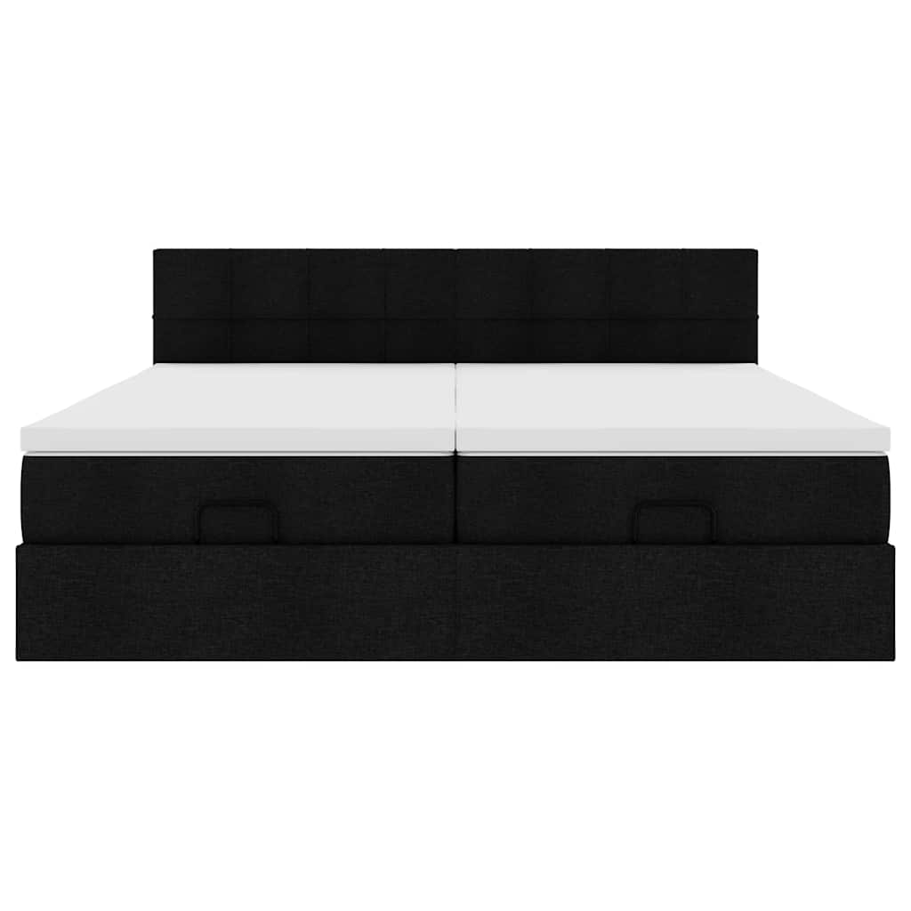Struttura Letto Pouf con Materassi Nero 160x200 cm in Tessuto