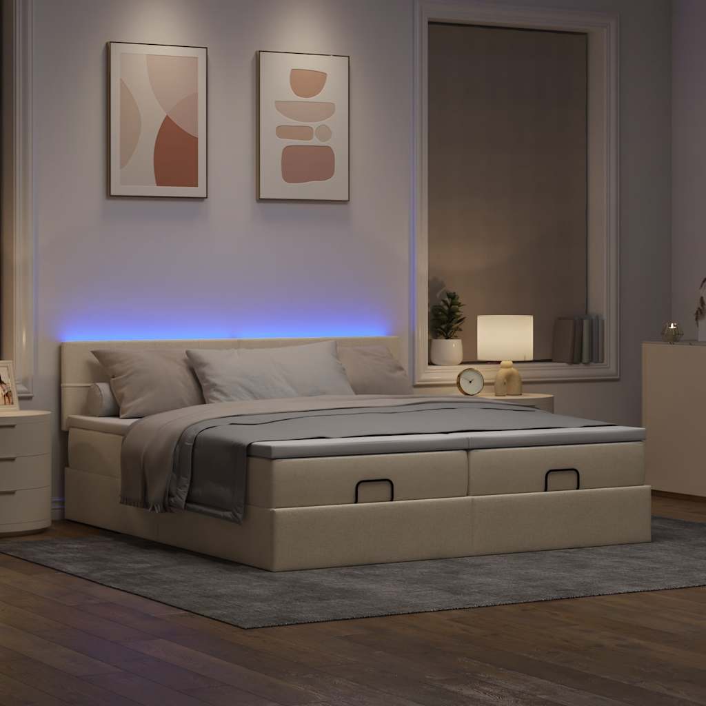 Struttura Letto Pouf con Materassi Crema 180x200 cm in Tessuto | homemem39