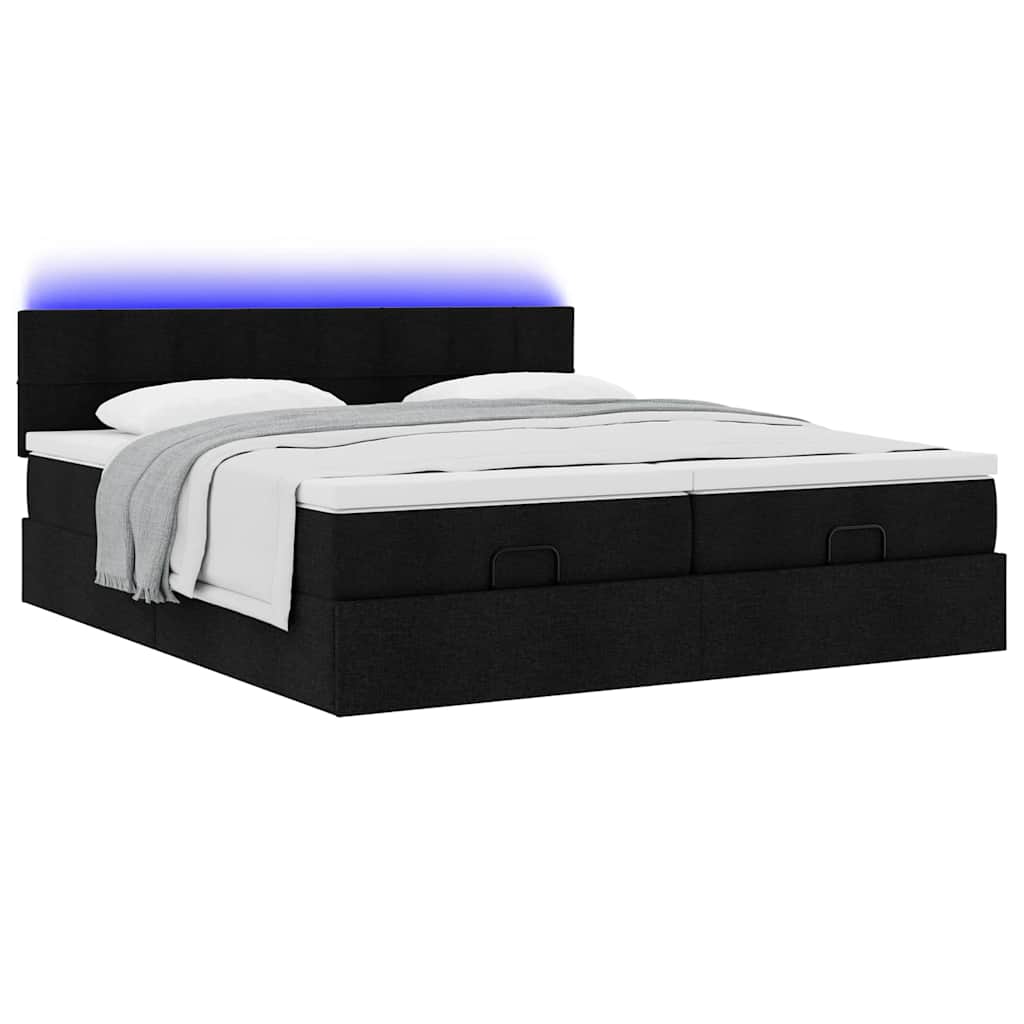 Struttura Letto Pouf con Materassi Nero 200x200 cm in Tessuto | homemem39