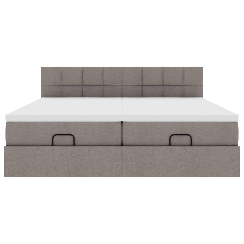 Struttura Letto Pouf con Materassi Tortora 200x200 cm Tessuto