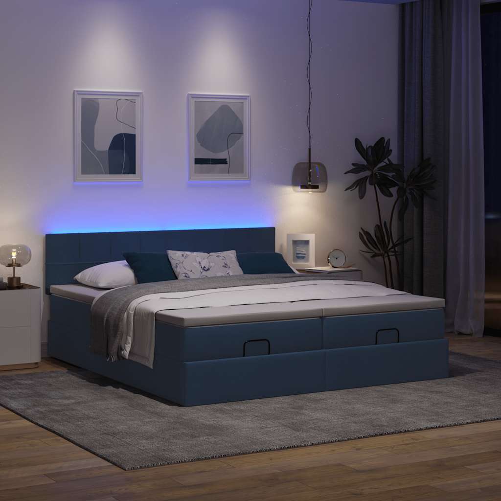 Struttura Letto Pouf con Materassi Blu 200x200 cm in Tessuto | homemem39