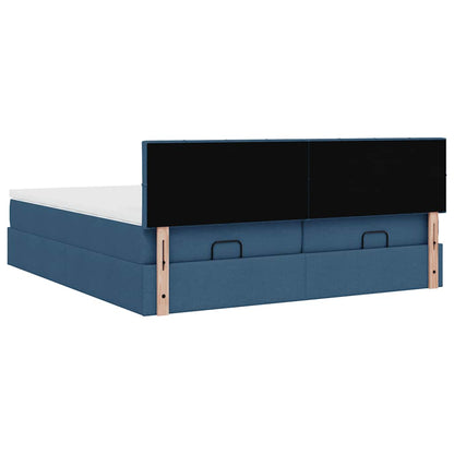 Struttura Letto Pouf con Materassi Blu 200x200 cm in Tessuto