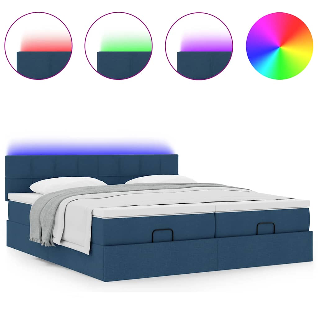 Struttura Letto Pouf con Materassi Blu 200x200 cm in Tessuto | homemem39