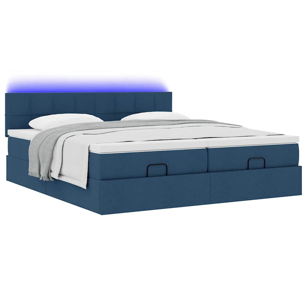 Struttura Letto Pouf con Materassi Blu 200x200 cm in Tessuto | homemem39