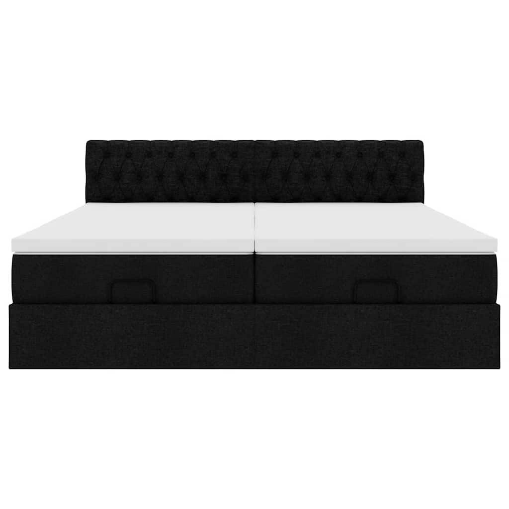 Struttura Letto Pouf con Materassi Nero 160x200 cm in Tessuto