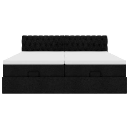 Struttura Letto Pouf con Materassi Nero 160x200 cm in Tessuto