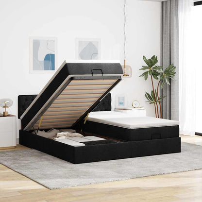 Struttura Letto Pouf con Materassi Nero 160x200 cm in Tessuto