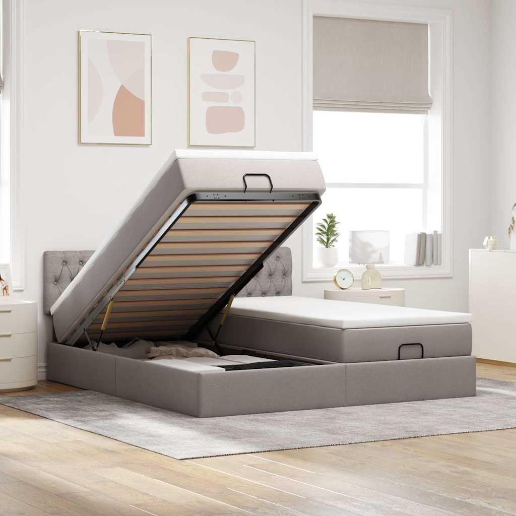Struttura Letto Pouf con Materassi Tortora 160x200cm in Tessuto | homemem39