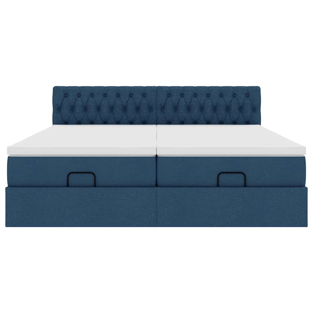 Struttura Letto Pouf con Materassi Blu 160x200 cm in Tessuto