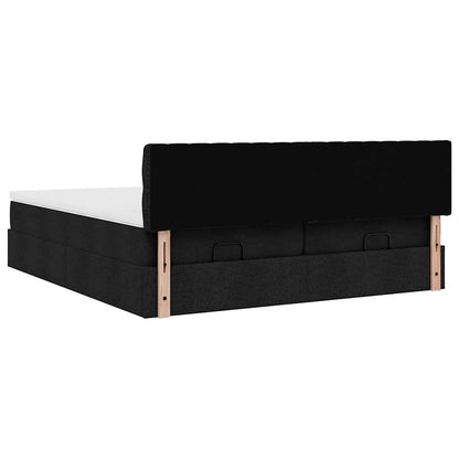 Struttura Letto Pouf con Materassi Nero 180x200 cm in Tessuto