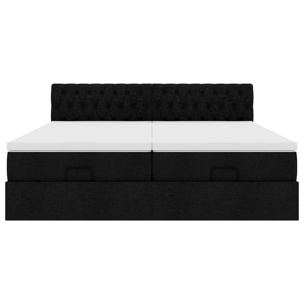 Struttura Letto Pouf con Materassi Nero 180x200 cm in Tessuto