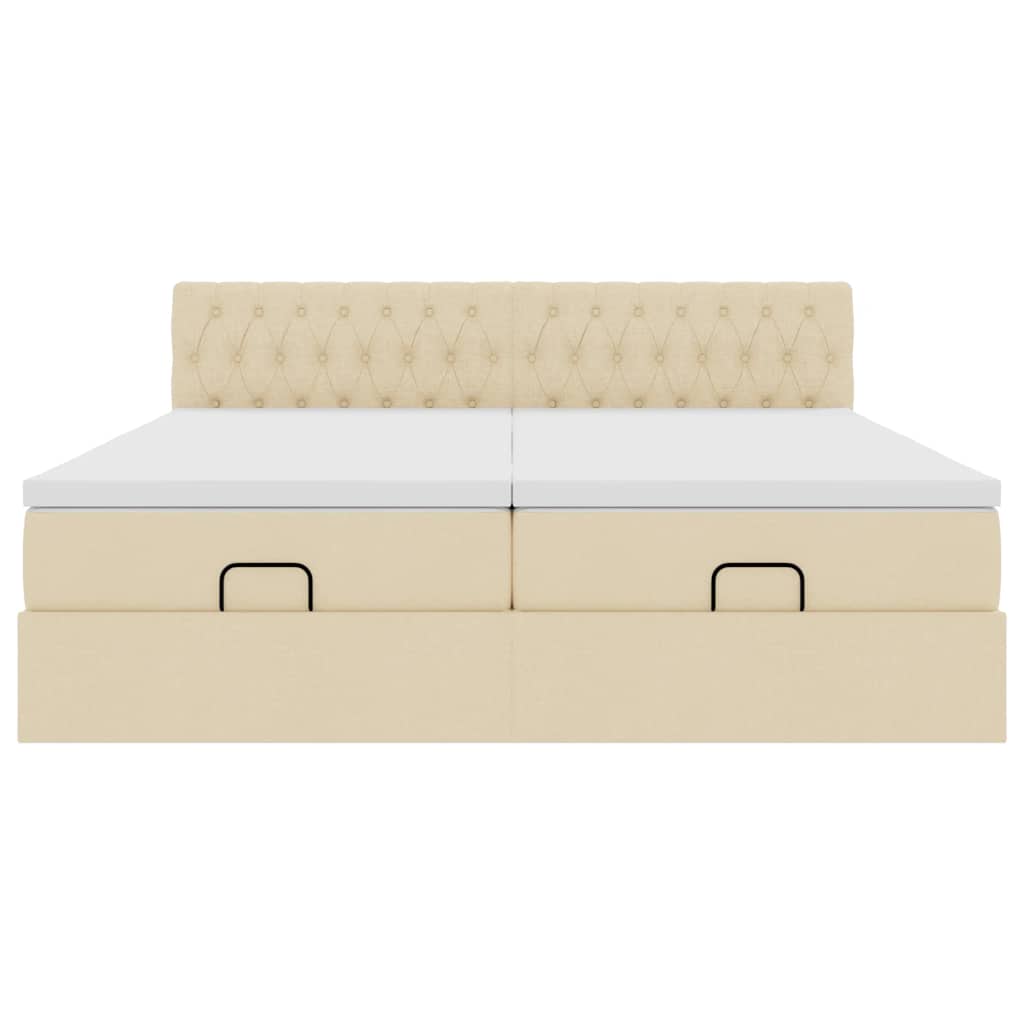 Struttura Letto Pouf con Materassi Crema 180x200 cm in Tessuto