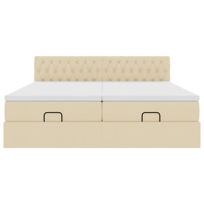Struttura Letto Pouf con Materassi Crema 180x200 cm in Tessuto