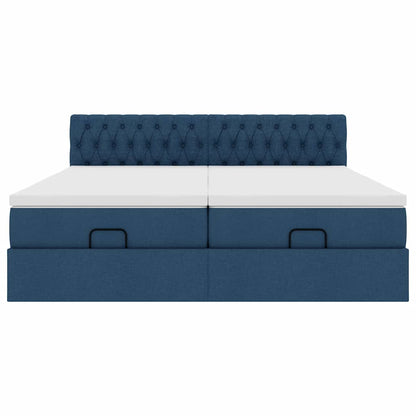 Struttura Letto Pouf con Materassi Blu 180x200cm in Tessuto