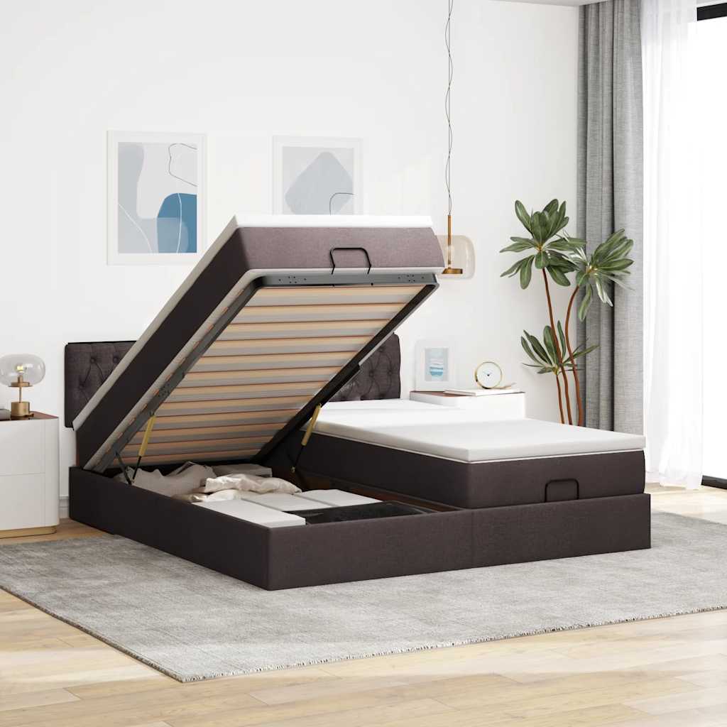 Struttura Letto Pouf con Materassi 200x200 cm in Tessuto