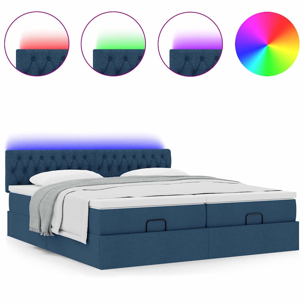 Struttura Letto Pouf con Materassi Blu 200x200 cm in Tessuto | homemem39