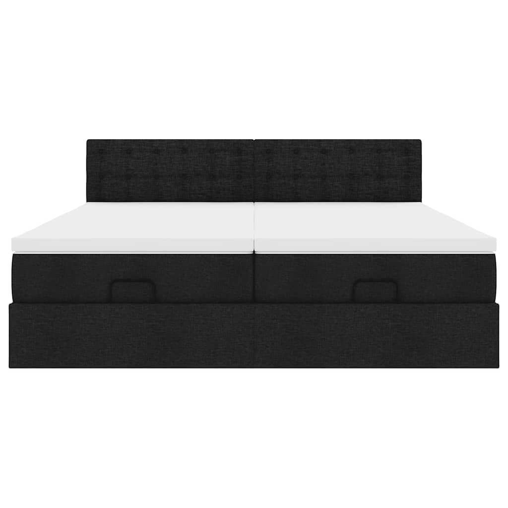 Struttura Letto Pouf con Materassi Nero 160x200 cm in Tessuto