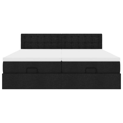 Struttura Letto Pouf con Materassi Nero 160x200 cm in Tessuto