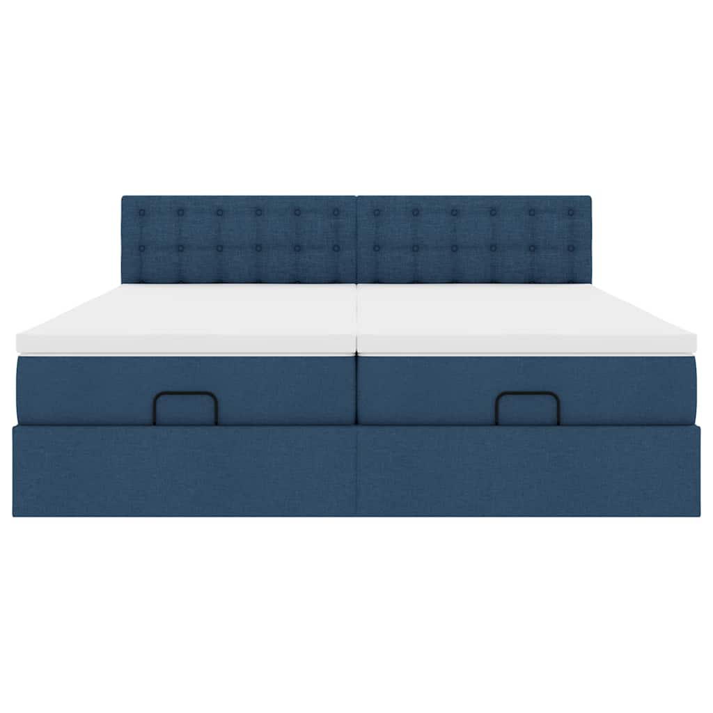 Struttura Letto Pouf con Materassi Blu 160x200 cm in Tessuto