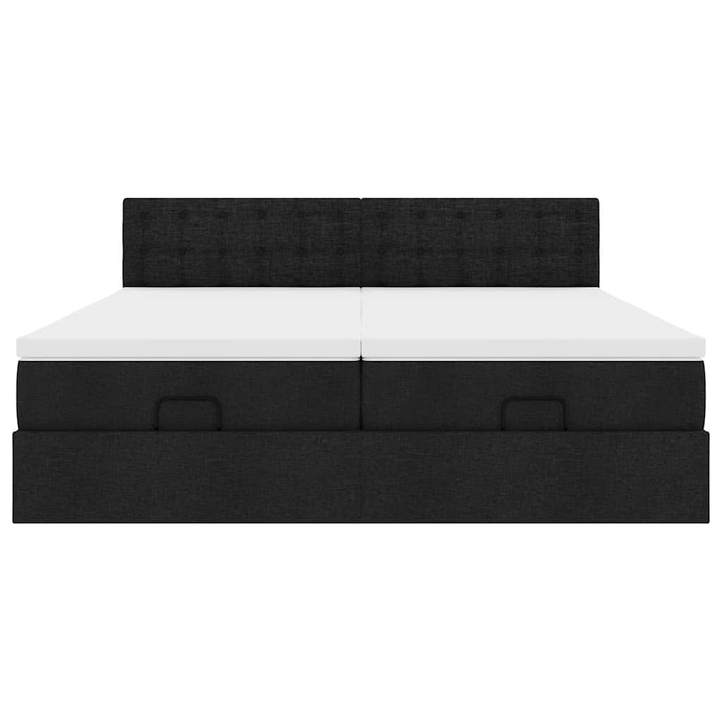 Struttura Letto Pouf con Materassi Nero 180x200 cm in Tessuto