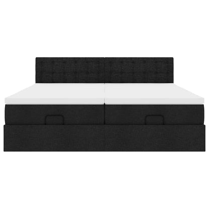 Struttura Letto Pouf con Materassi Nero 180x200 cm in Tessuto