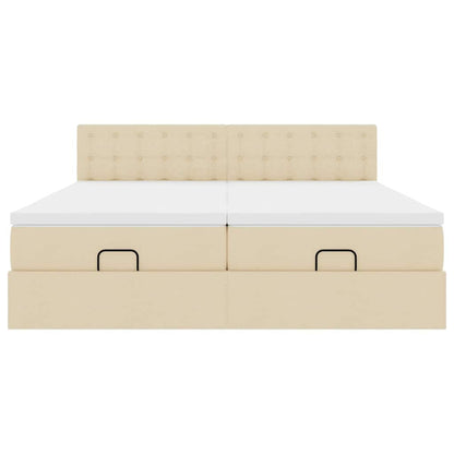 Struttura Letto Pouf con Materassi Crema 180x200 cm in Tessuto