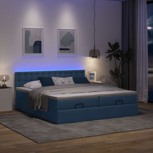 Struttura Letto Pouf con Materassi Blu 180x200cm in Tessuto