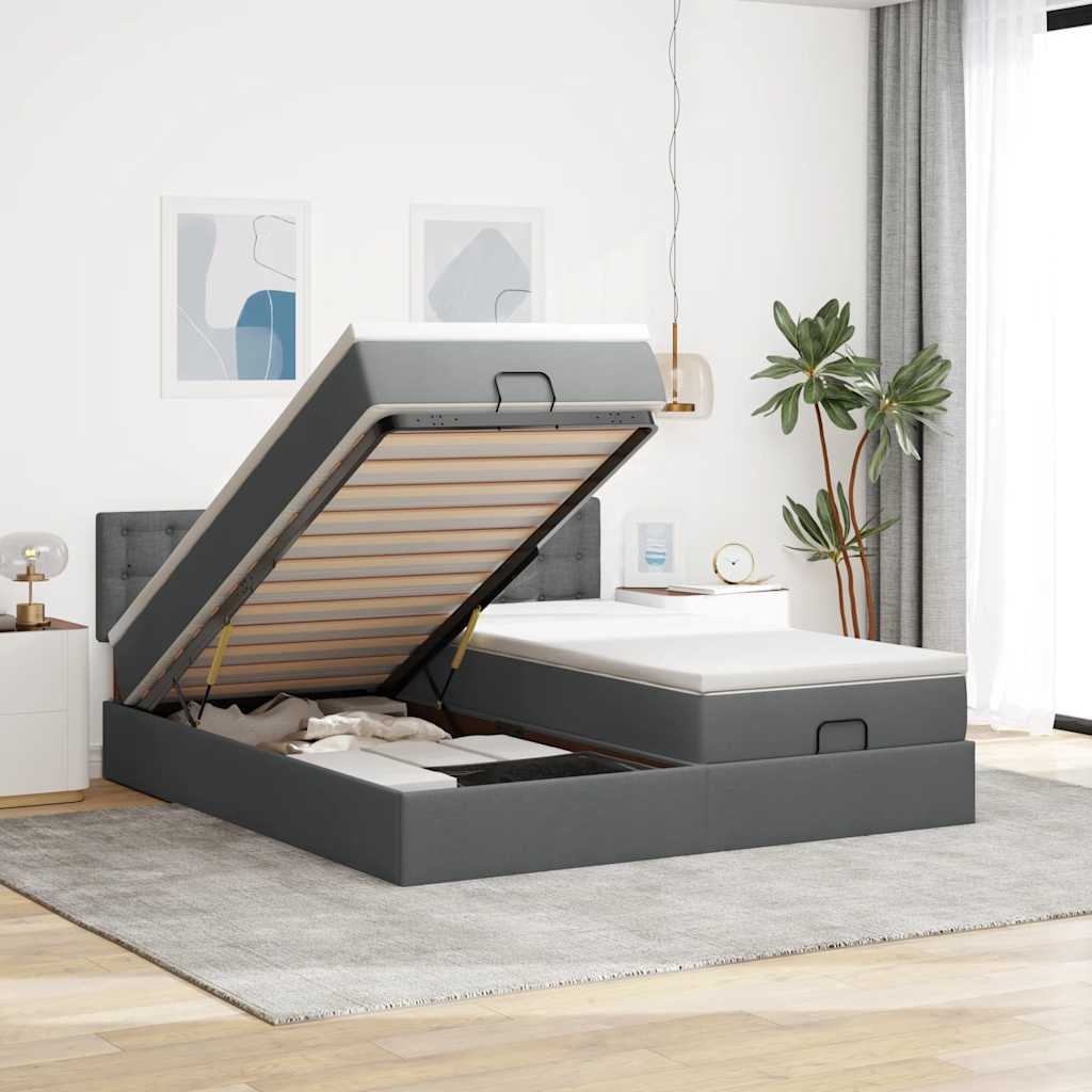 Struttura Letto Pouf con Materassi 200x200 cm in Tessuto