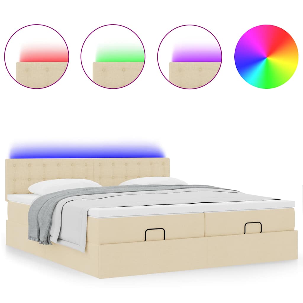 Struttura Letto Pouf con Materassi Crema 200x200 cm in Tessuto