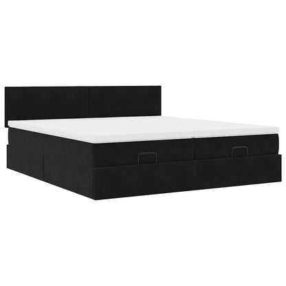 Struttura Letto Pouf con Materassi Nero 160x200 cm in Velluto