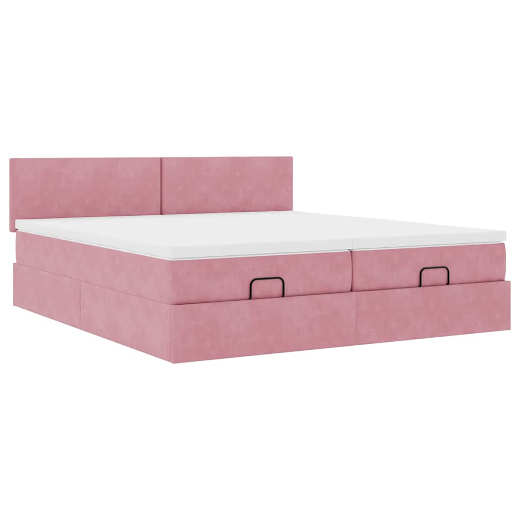 Struttura Letto Pouf con Materassi Rosa 160x200 cm Velluto