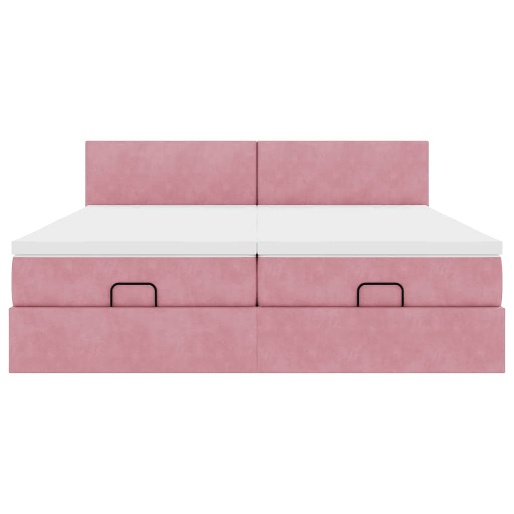 Struttura Letto Pouf con Materassi Rosa 160x200 cm Velluto