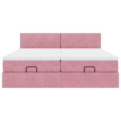 Struttura Letto Pouf con Materassi Rosa 160x200 cm Velluto