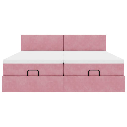 Struttura Letto Pouf con Materassi Rosa 180x200 cm Velluto