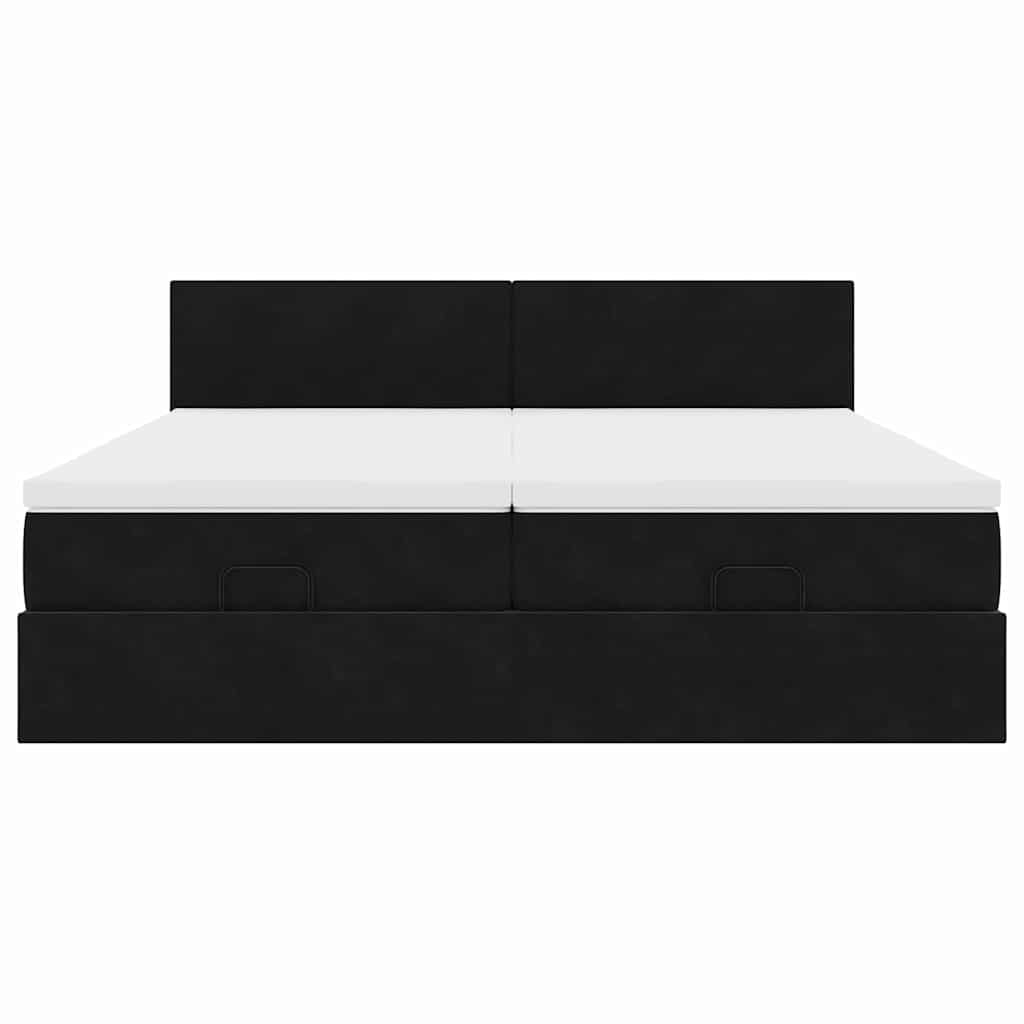 Struttura Letto Pouf con Materassi Nero 200x200 cm Velluto
