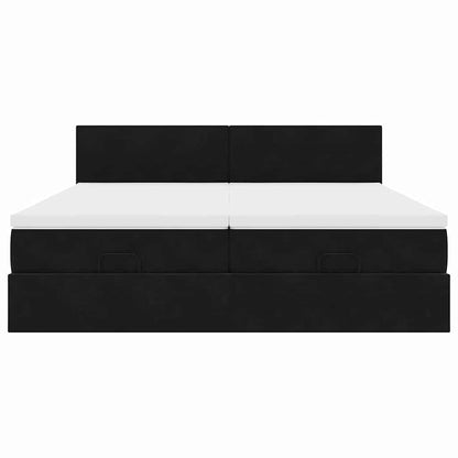 Struttura Letto Pouf con Materassi Nero 200x200 cm Velluto