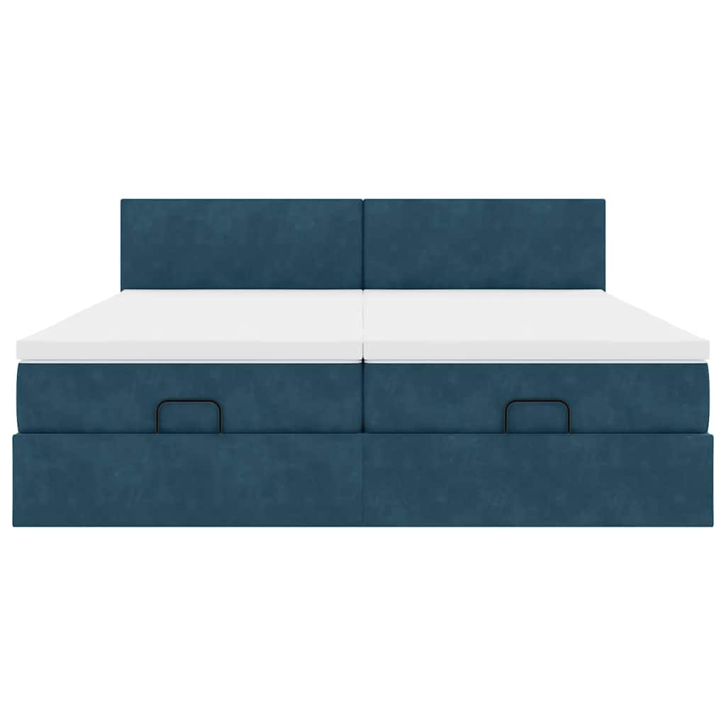 Pouf Letto con Materassi e LED Blu Scuro 200x200cm Velluto | homemem39
