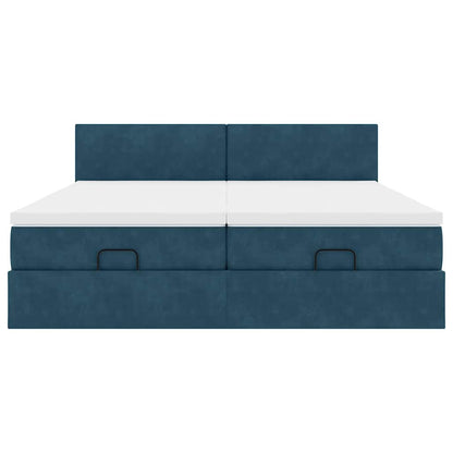 Pouf Letto con Materassi e LED Blu Scuro 200x200cm Velluto | homemem39
