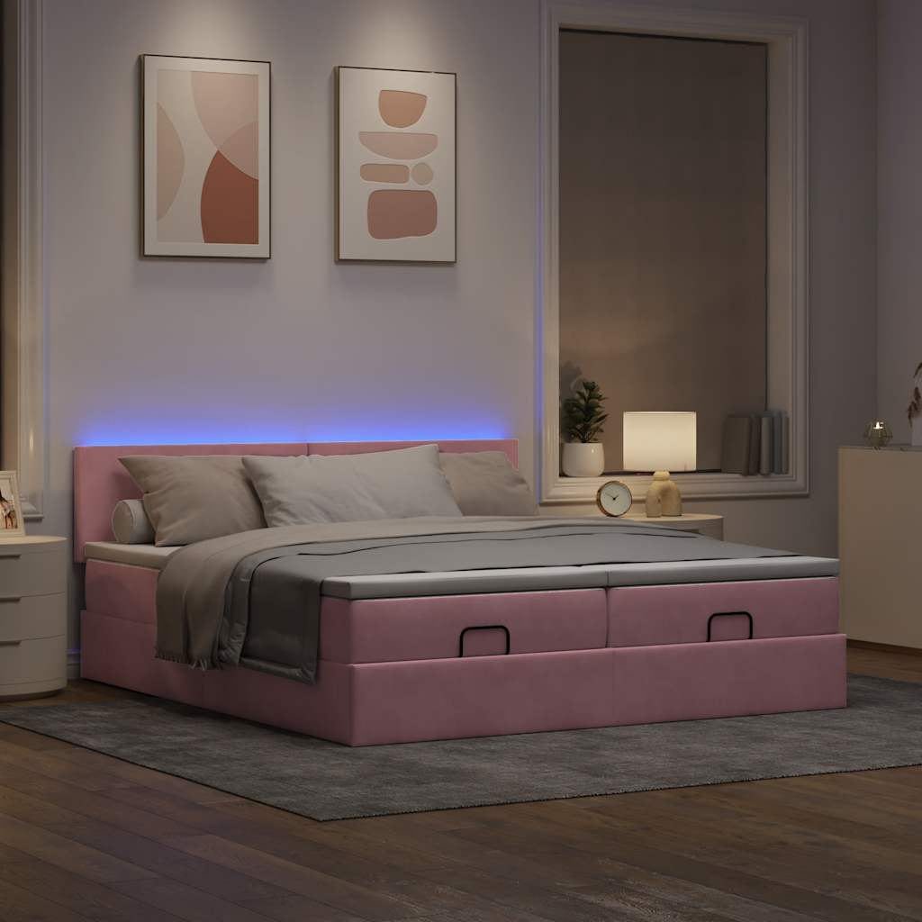 Struttura Letto Pouf con Materassi Rosa 200x200 cm Velluto | homemem39