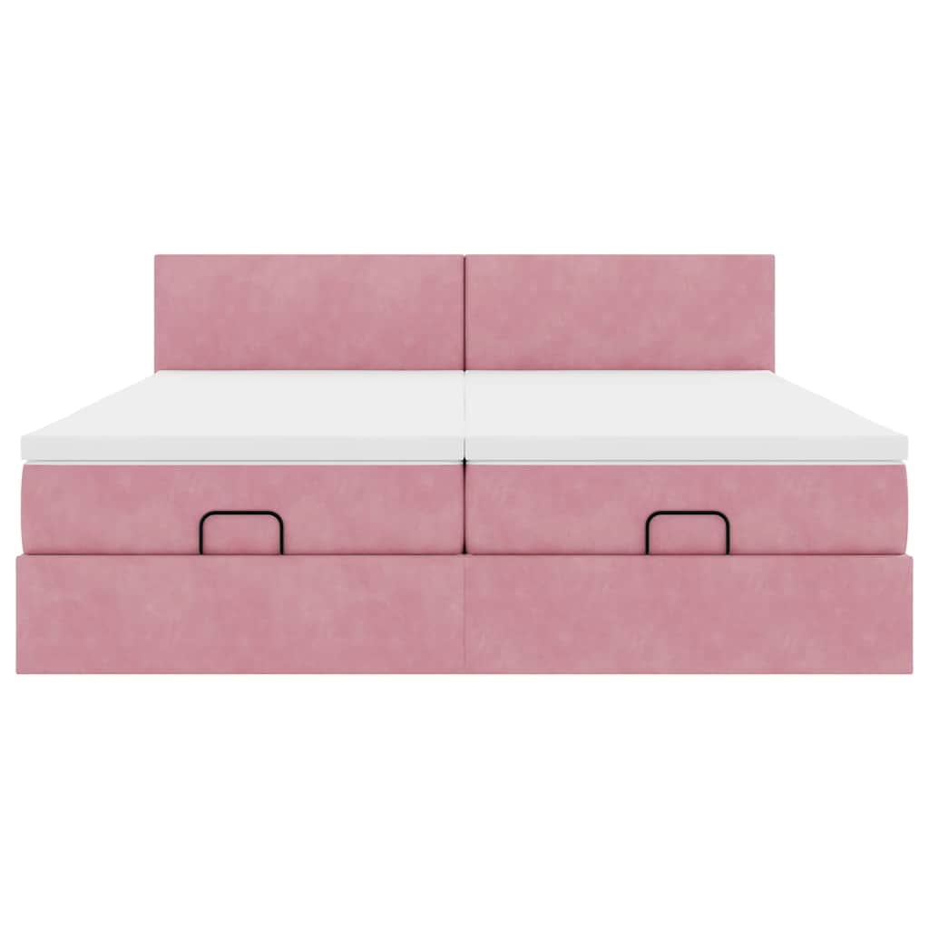 Struttura Letto Pouf con Materassi Rosa 200x200 cm Velluto | homemem39