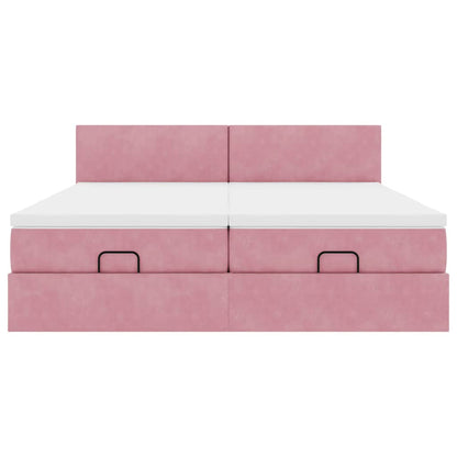 Struttura Letto Pouf con Materassi Rosa 200x200 cm Velluto | homemem39